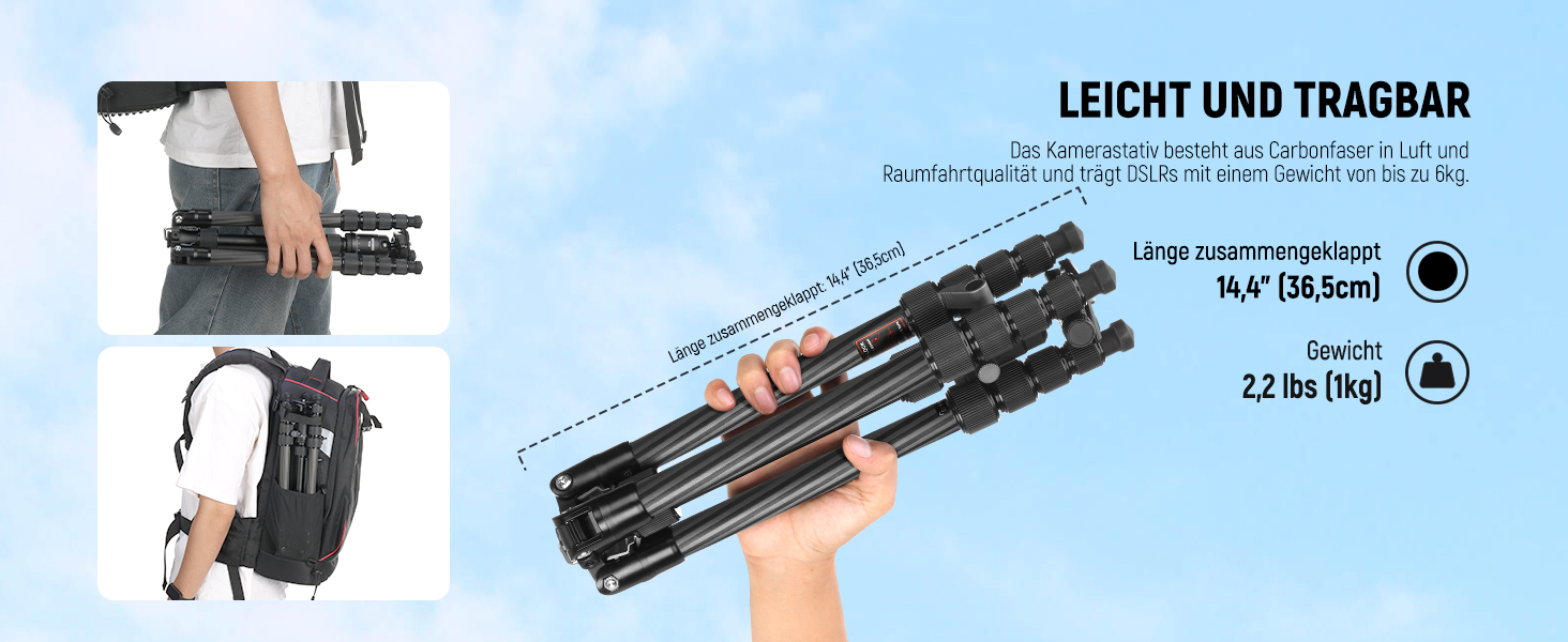 Штатив для камери NEEWER 77' з моноподом, кульковою головкою 360° та Arca QR-пластиною, компактний, легкий, з алюмінію, для подорожей, відеозйомки, максимальне навантаження 6 кг (TP39)