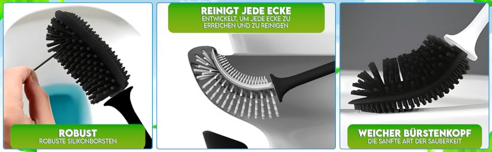 Силіконова щітка для унітазу R&B German Label з кріпленням на стіну без свердління - біло-чорна