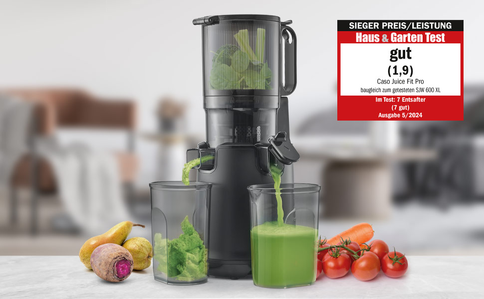 Соковитискач CASO Juice Fit Pro: повільний, для цілих фруктів, 130 мм, чорний