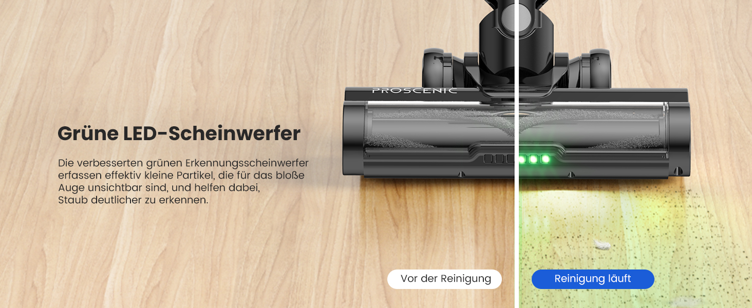 Бездротовий пилосос Proscenic P13: акумуляторний, 45KPa, 550W, 45 хв, з сенсорним екраном, зелене підсвічування, зарядний блок для стіни, анти-намотування, для килимів, твердих поверхонь, автомобіля, шерсті тварин (сірий)