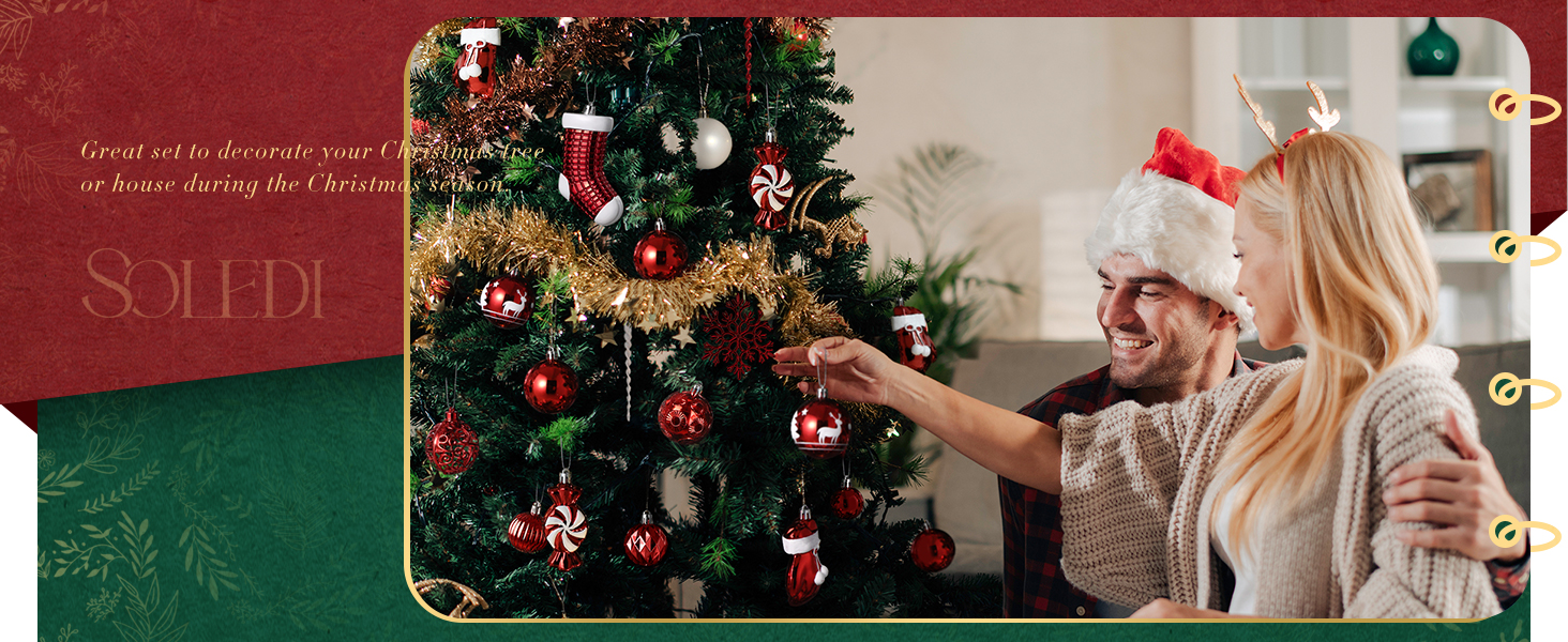 Набір ялинкових прикрас SOLEDI® 128 шт. Преміум якість, червоно-білі пластикові кулі з зіркою та верхівкою - міцний та безпечний набір з петельками. Ялинкові кулі різних кольорів, багаторазовий декор для Різдва.