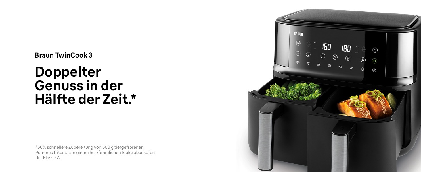 Фритюрниця електрична Braun TwinCook 3 TD3030IBK 8л (2 камери) з синхронізацією, 8 програм, чорна