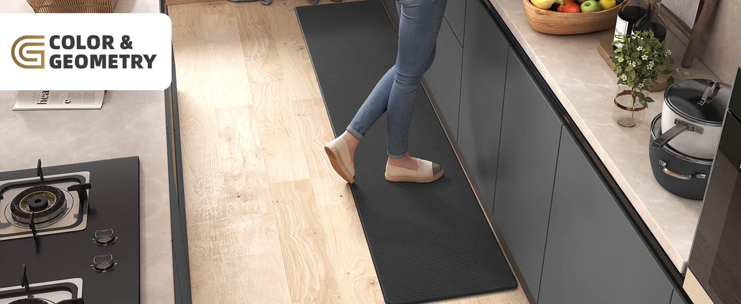 Килимок для кухні COLOR&GEOMETRY 44x150 см, неслизький, PVC, водо- та оліостійкий, з гумовою основою | для кухні, пральні, коридору (Чорний)