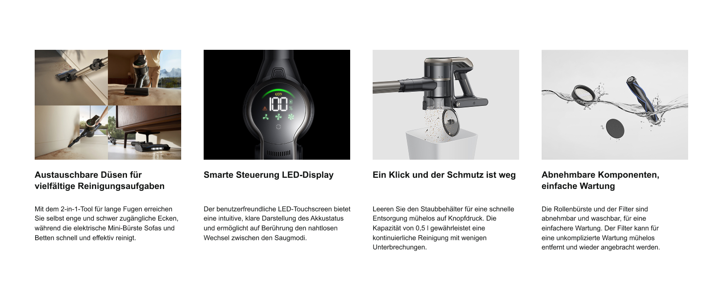 Mova Sense: Бездротовий акумуляторний пилосос з тривалою роботою (97 хв), для килимів, твердих поверхонь та шерсті тварин (S2)