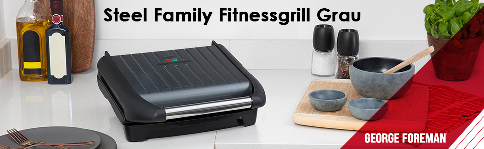George Foreman Contact Grill & Panini/Sandwich Maker - 24x17cm - 3 Portions - Steel Red - Reduces Up to 42% Fat