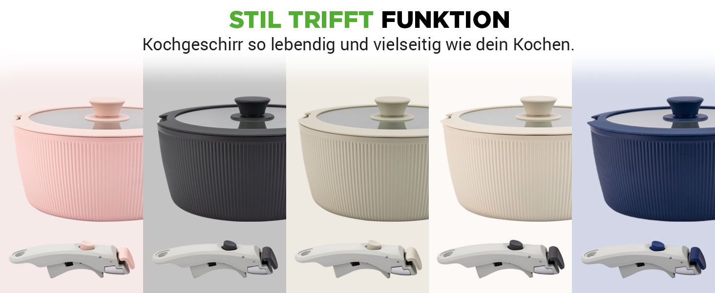 Набір посуду NutriChef 18 предметів керамічний рожевий з знімними ручками, для індукційних плит, антипригарний, компактний, для духовки, універсальний