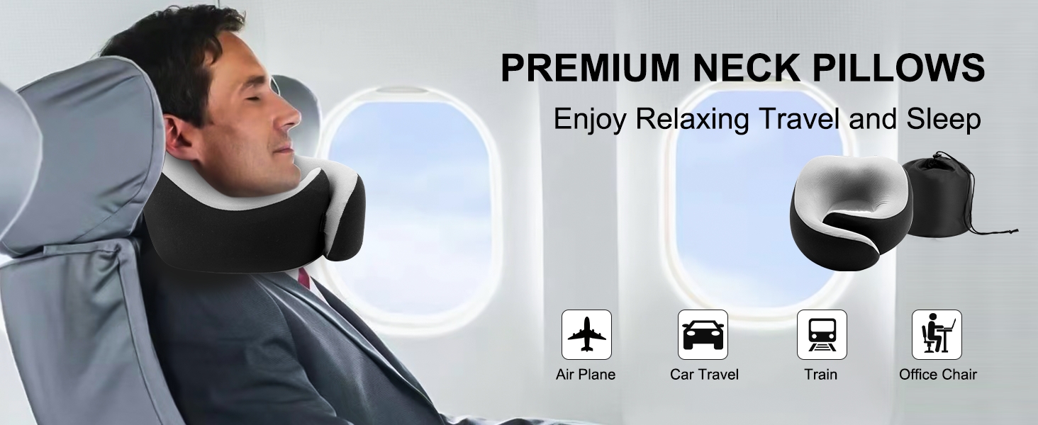 Подушка для шиї Gemice для подорожей та літака, з кріпленням на липучці, з піною пам'яті, для дорослих, чорна