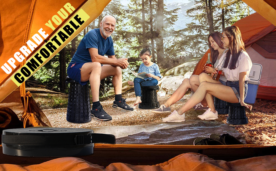 Зручний розкладний стілець Alevmoom з подушкою, телескопічний, для риболовлі та відпочинку на природі, чорний (50см, 450кг)