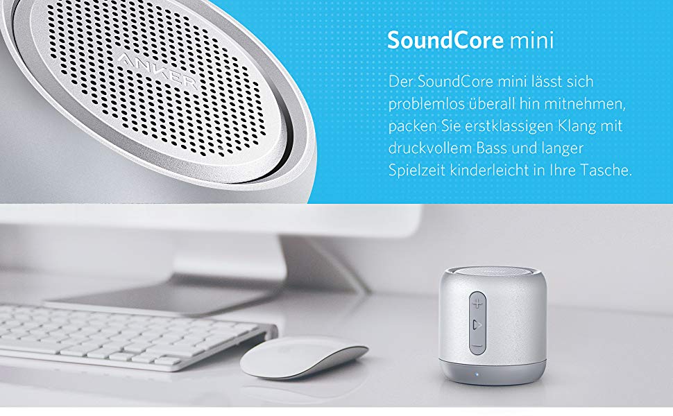 Портативна Bluetooth колонка Anker Soundcore Mini, срібна: 15 годин роботи, FM радіо, потужний бас
