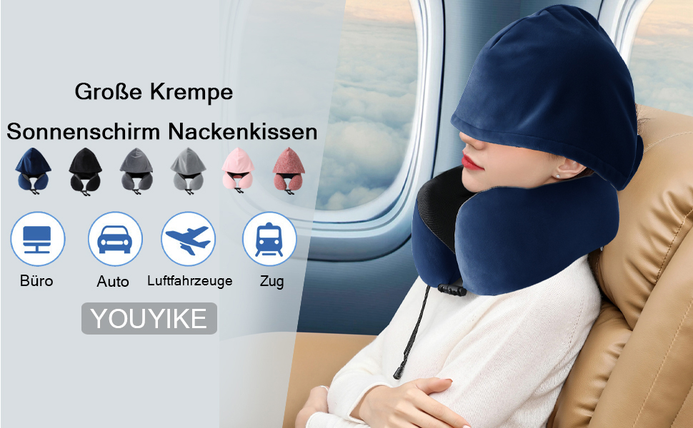 Подушка для шиї Memory Foam | Подушка для подорожей в літак з 95% захистом від світла, регульована, для офісу та сну на боці (Темно-синій)