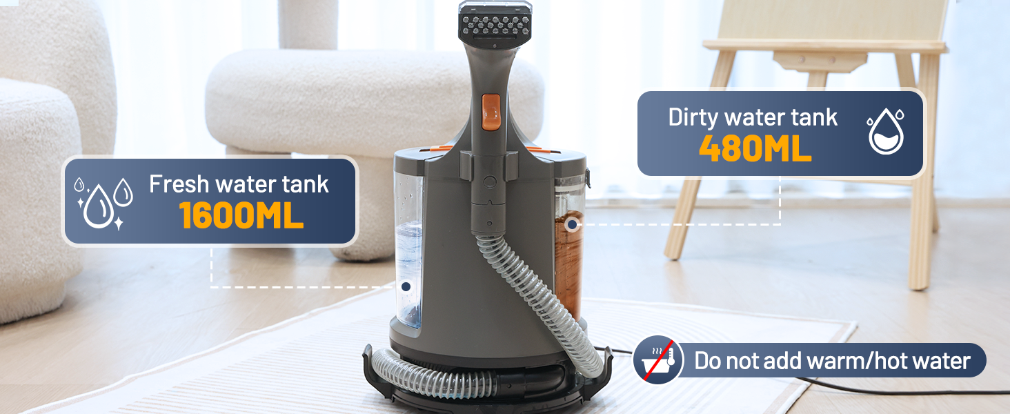 Портативний мийкий пилосос 400W з 2-танком для чищення диванів, килимів, авто та постільної білизни