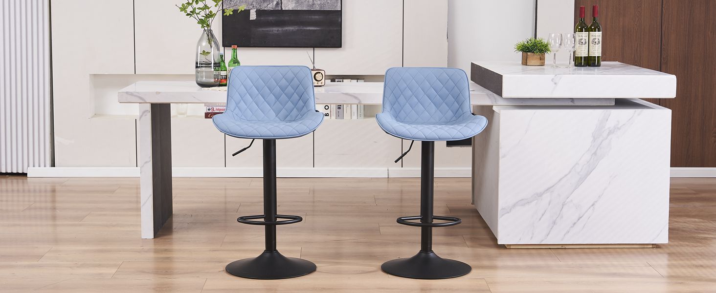 YOUNIKE Set of 2 Adjustable Bar Stools with Backrest - Modern Kitchen Counter Stools with PU Leather Upholstery, Swivel Metal Bar Chairs for Kitchen Counter/Island (Blue)
