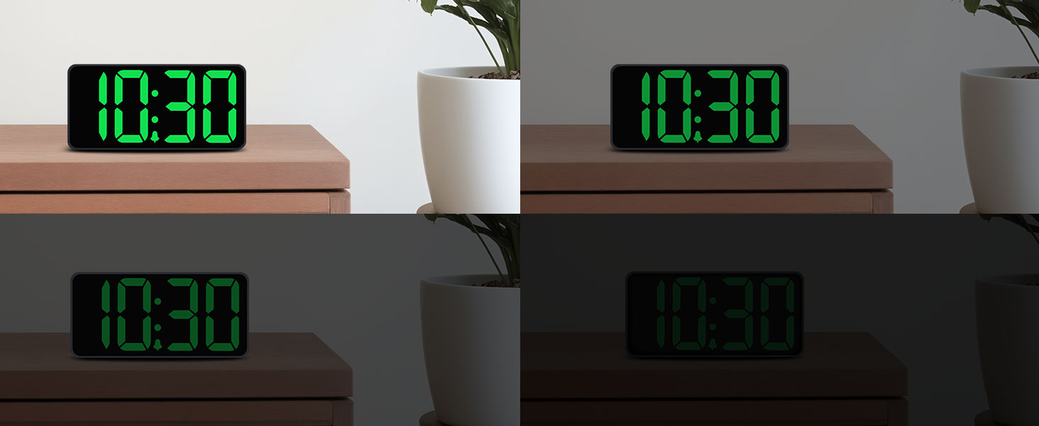LED-годинник Eachui з USB-зарядкою, великий дисплей, регулювання яскравості та гучності, повтор, 12/24 год, цифровий годинник, живлення від мережі (чорний & білий)