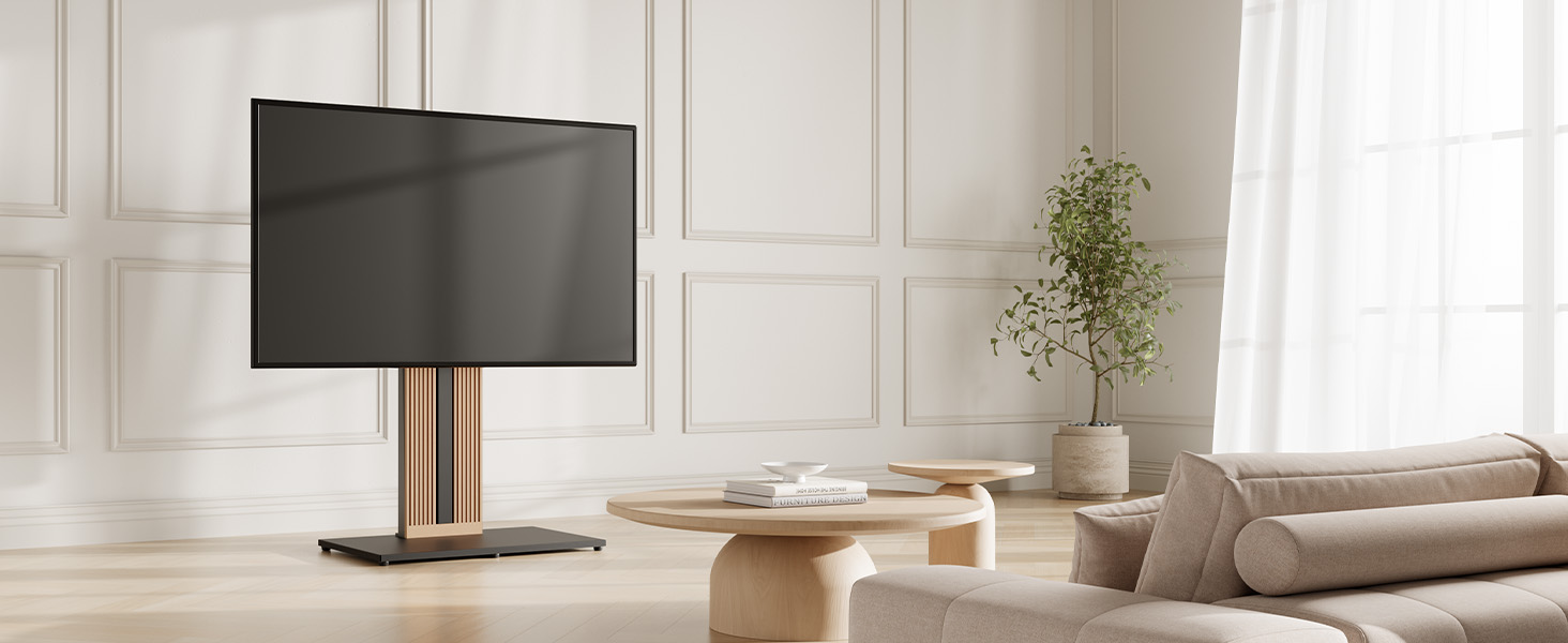 Підставка для телевізора FITUEYES Zen Series - чорний, для телевізорів 55-88 дюймів, дерев'яна, поворотна, регульована по висоті