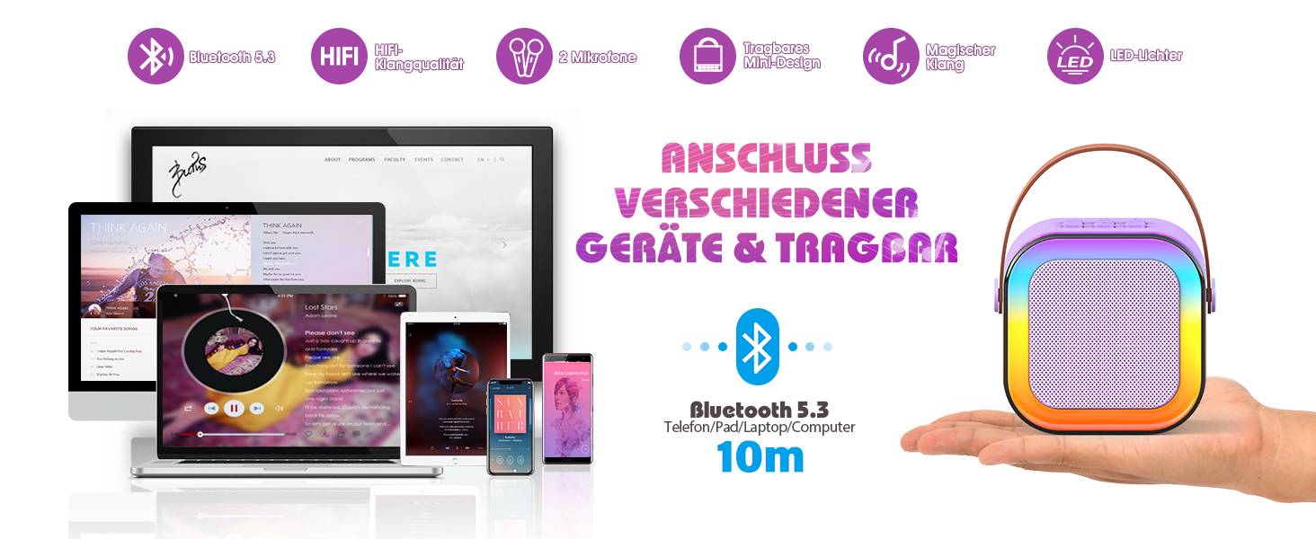 Караоке-мікрофон для дітей Dislocati 3-12 років з Bluetooth та LED-підсвіткою, фіолетовий. Портативна музична іграшка для вечірок