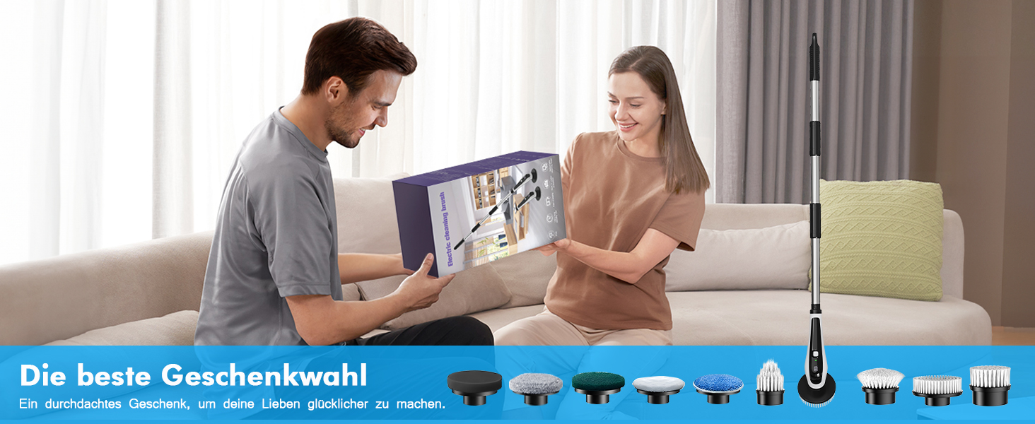 Електрична щітка для чищення з 9 насадок, щітка для швів, водонепроникна IPX8, електричний спін-скреббер з регульованою ручкою, 2 швидкості, для ванної кімнати, кухні, авто, біла+чорна