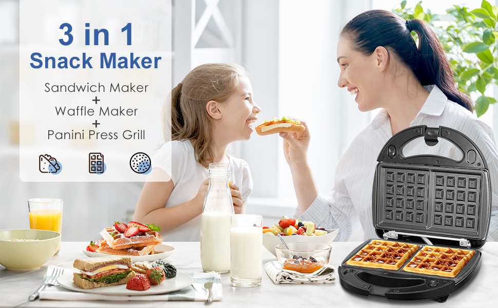 Sandwichmaker Yabano 3-в-1: сендвічниця, вафельниця, контактний гриль, антипригарне покриття, LED-дисплей, 800W