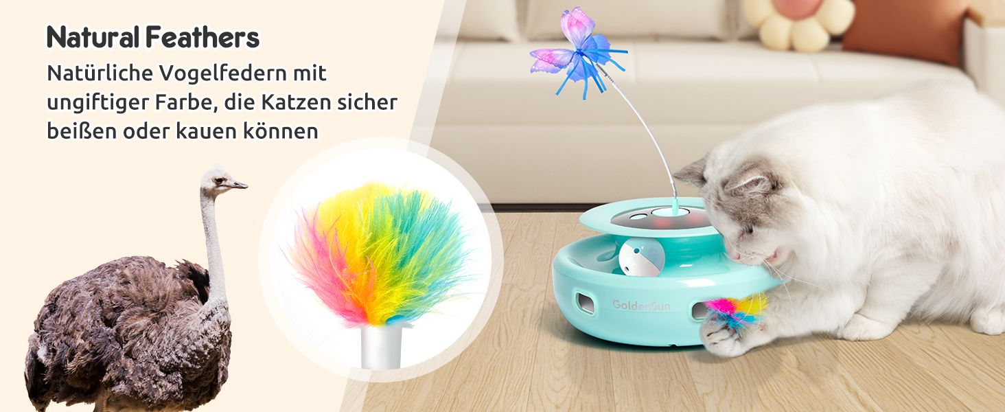 GoldenSun Cat Toy, 3 in 1 Electric Interactive Automatic Toy for Cats, Whack-A-Mole, Fluttering Butterfly, includes Ball, USB Rechargeable Cat Teaser with 6 Attachments (Green)