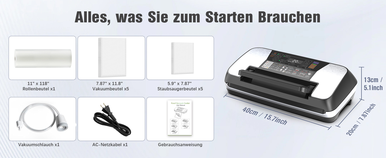 Вакуумний пакувальник OidoZac 85kPa, 12-в-1, з подвійною зварювальною лінією, вбудованим різаком та контейнером для пакетів, срібно-чорний