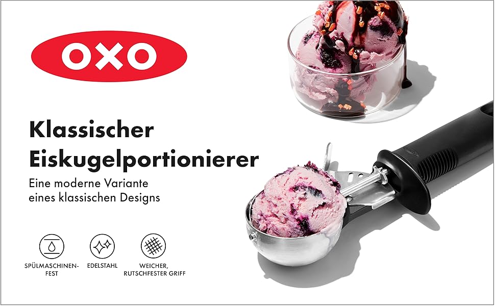 OXO Good Grips Ергономічна ложка для морозива з виштовхувачем – нержавіюча сталь – 11,7 x 26,7 см, чорний тригер