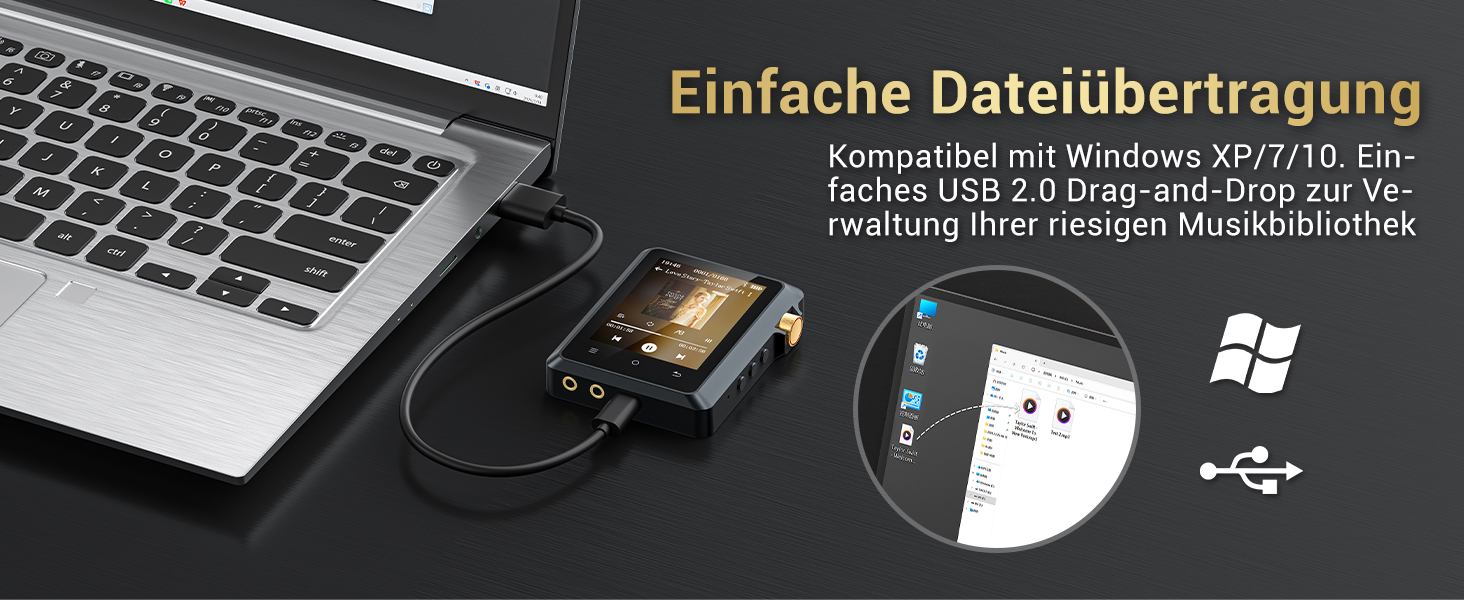 MP3 плеєр Hi-Res 64GB з Bluetooth 5.3, DSD DAC, підтримкою FLAC, 2.8