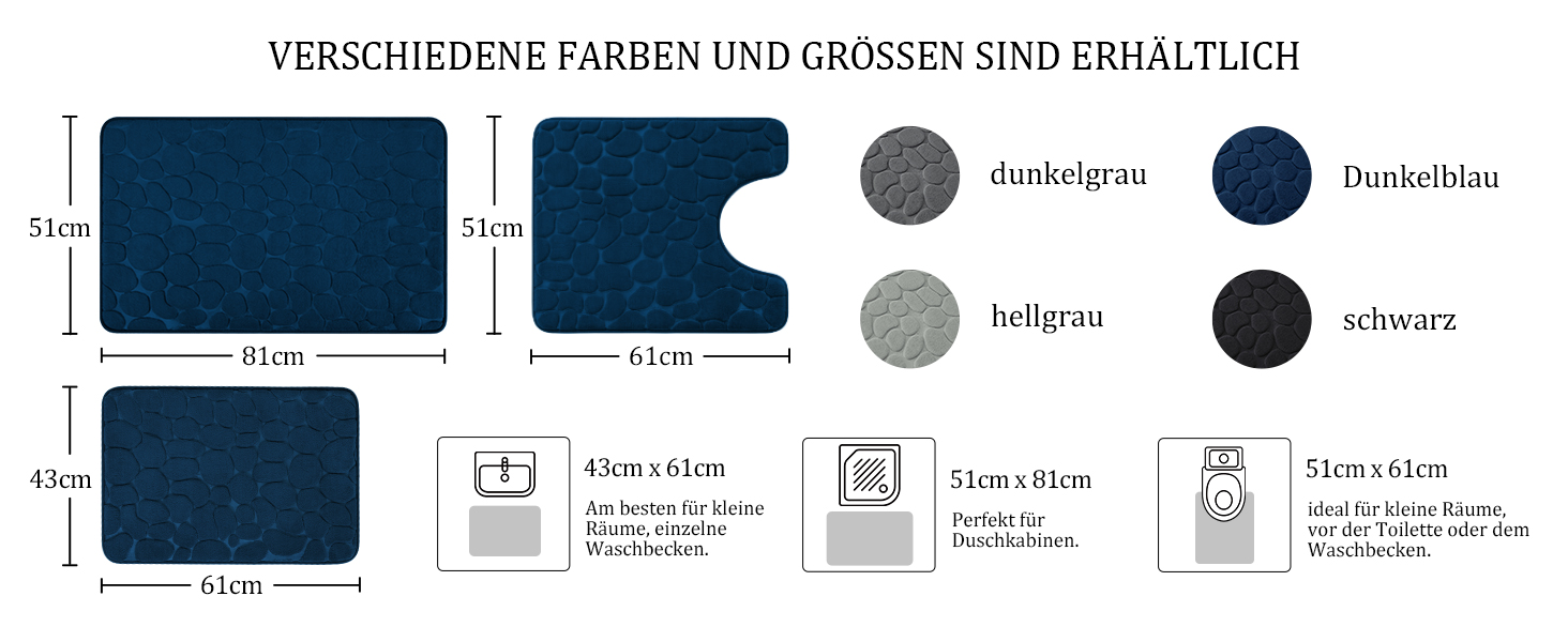 Набір килимків для ванної кімнати chakme з ефектом пам'яті (Memory Foam), протиковзкі абсорбуючі килими для підлоги, туалету та ванни, темно-сині, 3 шт.