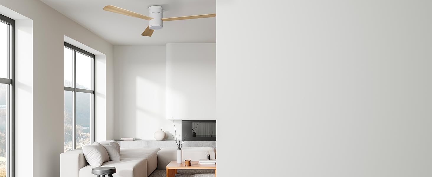 Стеляний вентилятор Noaton® Fornax Weiß з підсвічуванням, діаметр 132 см, DC мотор 40 Вт, регульоване LED-освітлення 22 Вт, 3 колірні температури, пульт дистанційного керування, таймер, повітряний потік до 185 м³/хв (Zoya WL)