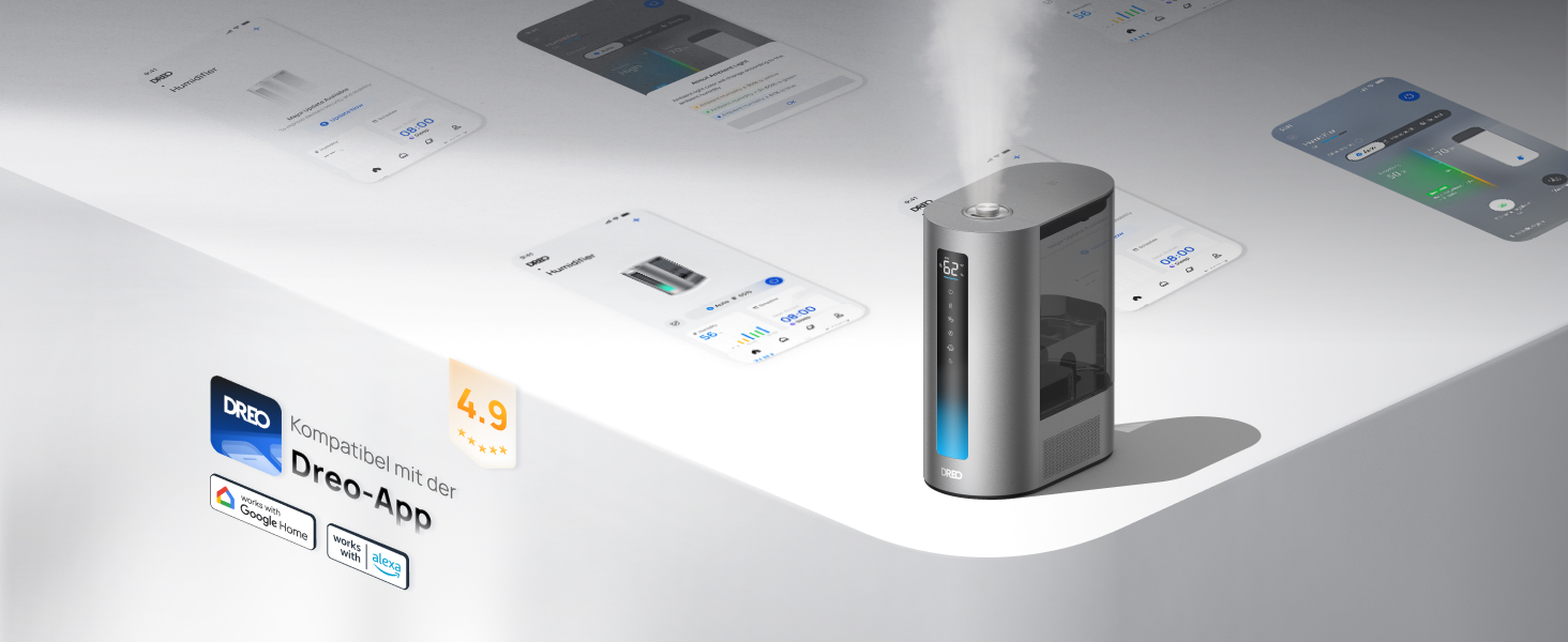 Dreo 6L Увлажнитель воздуха Smart для больших помещений с функцией аромадиффузора, теплый/холодный пар, сенсор влажности, Alexa, серебристый