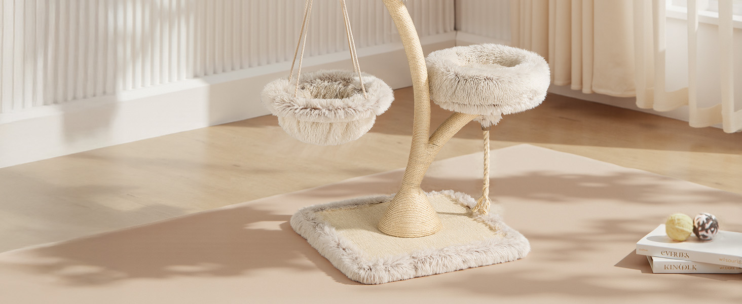 Котячий будиночок-когтеточка Fudajo 169 см, 4 рівні, бежевий, з сизалю