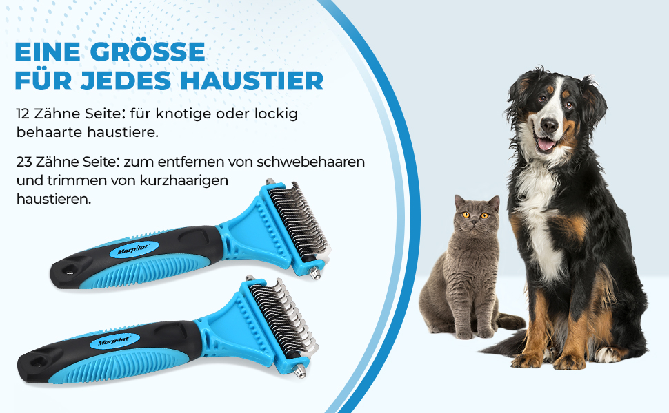 Щітка для собак та котів, 12+23 зубці, нержавіюча сталь, двостороння, для видалення шерсті та розчісування вузлів, блакитна