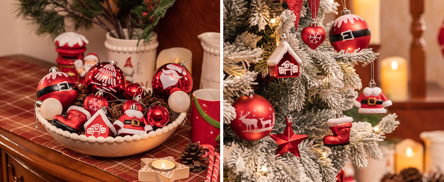 Набір ялинкових прикрас Valery Madelyn 50 шт. - кульки з пластику, червоно-білі, для ялинки, святкова декорaція