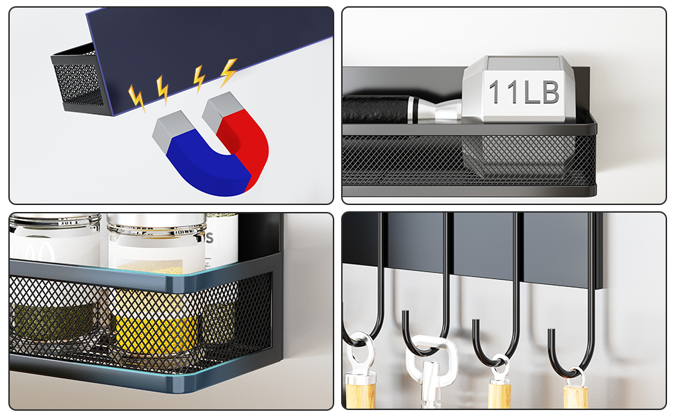 Магнітна полиця для холодильника з 8 гачками, органайзер для кухні (5 шт.)