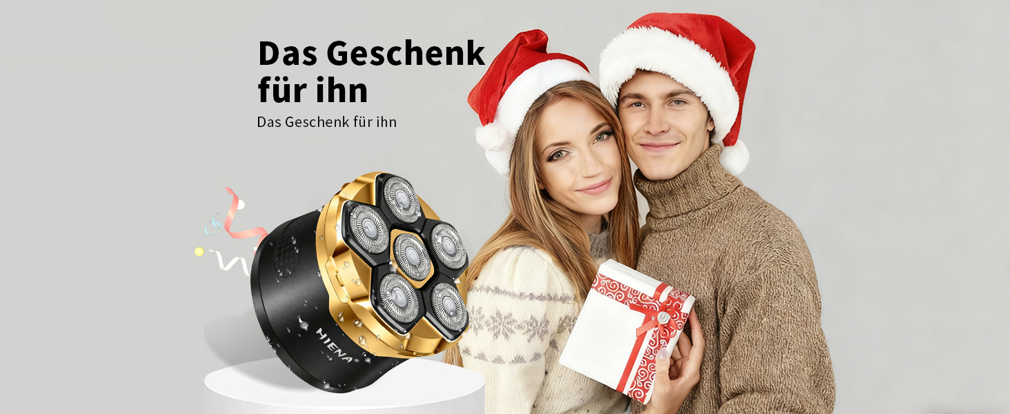 HIENA PRO Машинка для гоління голови чоловіча 6D магнітна, водонепроникна, з підзарядкою Type-C та LED-дисплеєм (Золотий)