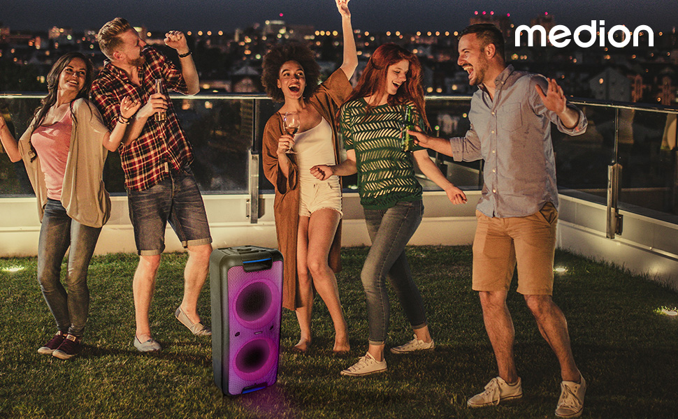 MEDION PE-1 Pure Partybox: портативна Bluetooth колонка з мікрофоном, світлові ефекти, караоке, AUX, USB, радіо, 2x 500 Вт