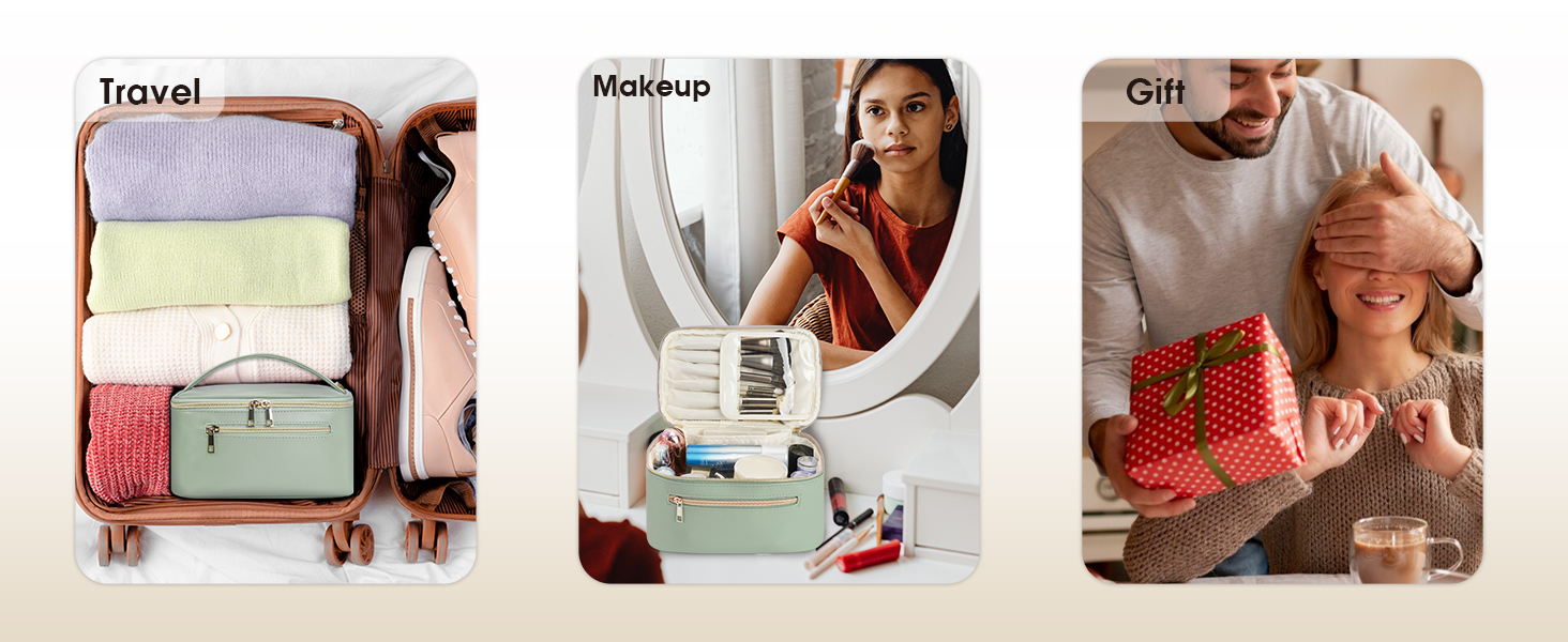 Косметичка для жінок, велика дорожня косметичка для макіяжу з відділенням для пензликів, органайзер, культиватор, з PU-шкіри, переносний мішечок для макіяжу, зелений (патент)