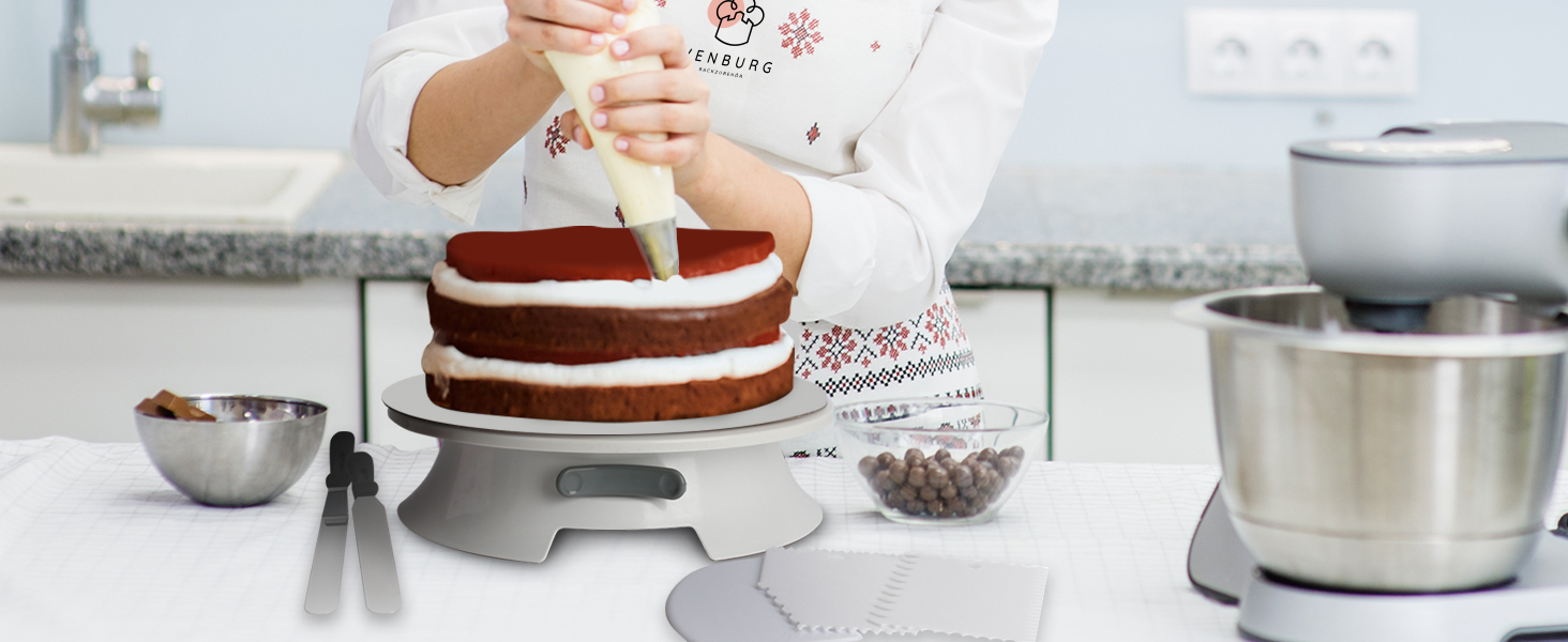Wenburg Набір для приготування тортів: обертова платформа, декор, аксесуари, E-Book