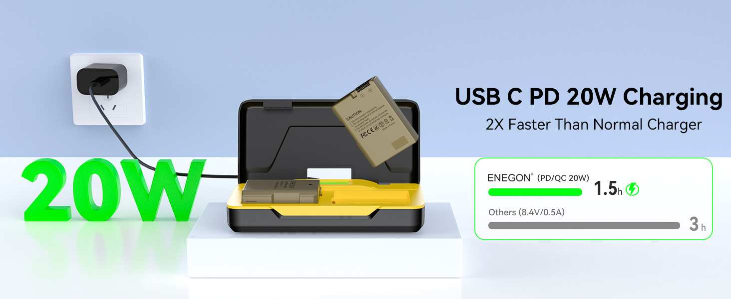 Зарядний пристрій ENEGON EN-EL14 20W з двома акумуляторами 1680mAh для Nikon D3100-D5600 з LCD дисплеєм