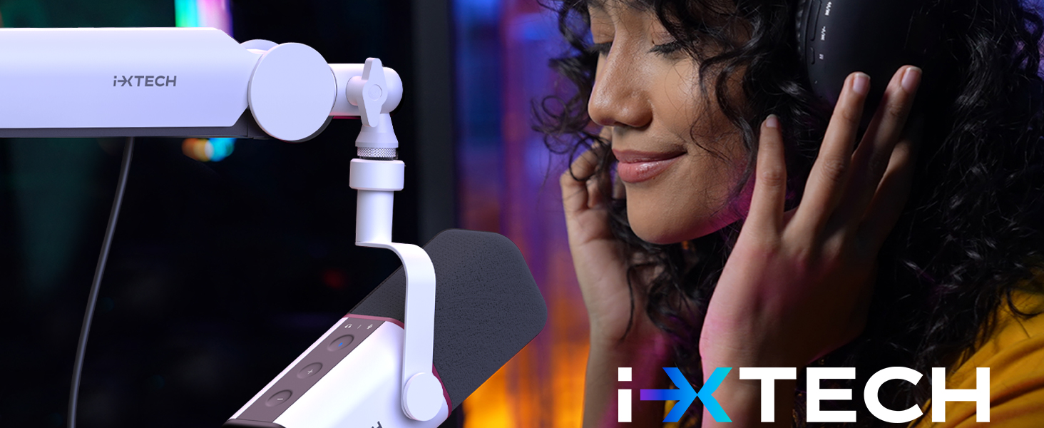 IXTECH Мікрофон з нирковою характеристикою RGB, USB/XLR, для студії, подкастів, стрімінгу, геймінгу та запису голосу, білий