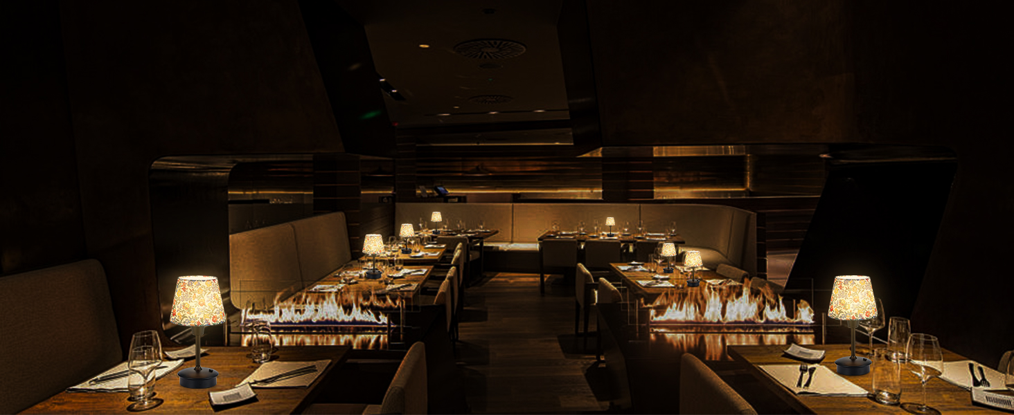 Акумуляторна настільна лампа: портативна, з регулюванням яскравості, для дому та саду. Тканинний абажур, античний метал, квітковий принт