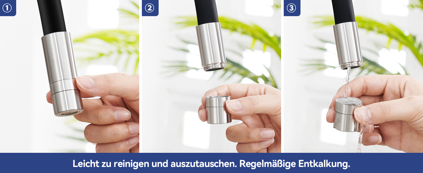 Чорний кухонний змішувач з гнучким виливом, 360° обертання, 2 режими струменя, нержавіюча сталь