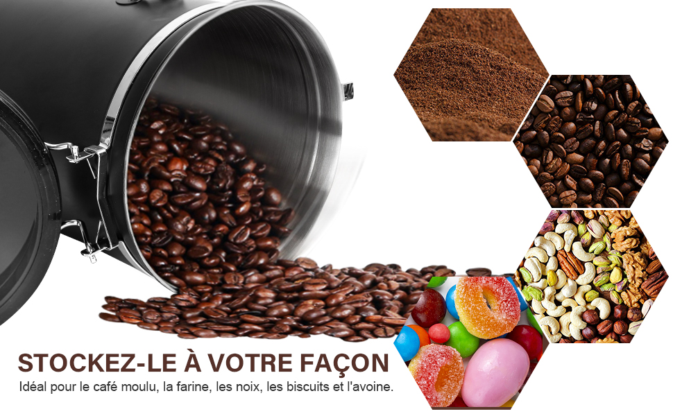 Герметичний контейнер для кави з нержавіючої сталі, 2,8 л, з CO2-вентилем та індикатором дати - для кавових зерен, кави, чаю, горіхів, какао, з мірною ложкою