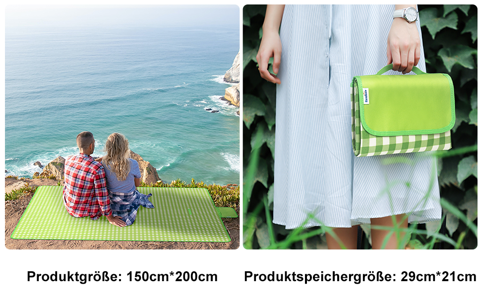 Плед для пікніка Reakoo 200x300 см, водонепроникний килимок для пляжу XXL, з ручкою, антипісочний, пральний для кемпінгу, парку, саду
