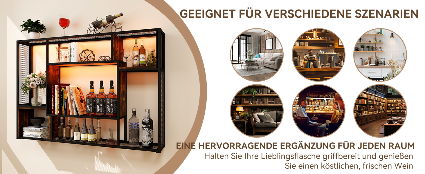 Стильне металеве виноградне реіал на стіну з LED-підсвічуванням, 3 яруси, чорний, 120x80 см