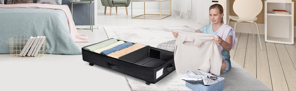 Органайзери для зберігання під ліжком Xtsuen (2 шт.) з металевим каркасом та колесами, велика місткість, для одягу, взуття, ковдр