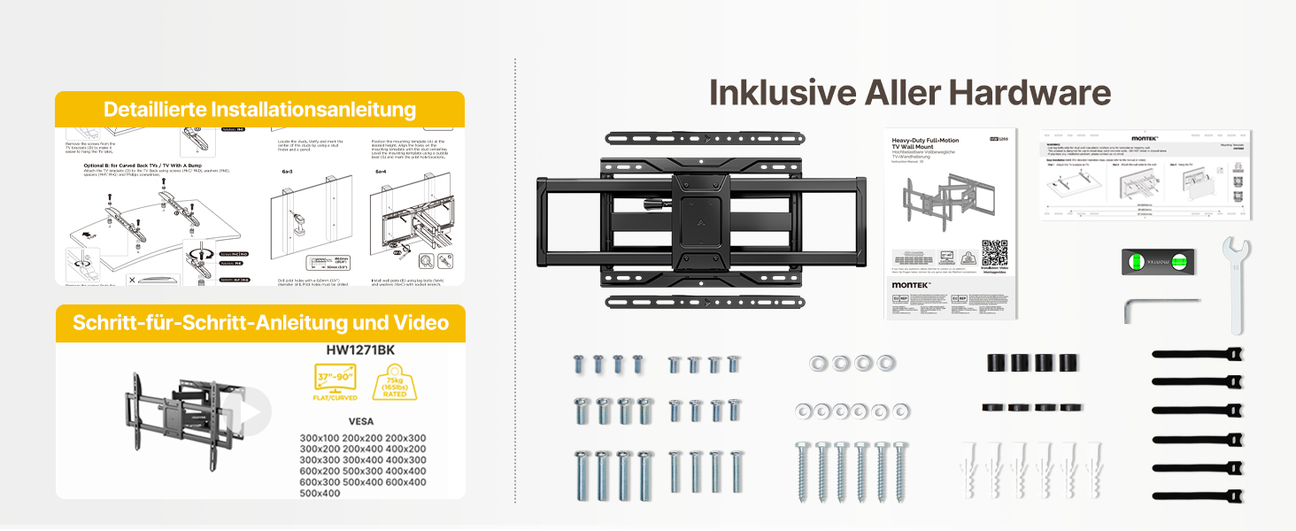 Настінна кріплення для телевізора monTEK, 37-90 дюймів, до 75 кг, з подвійними шарнірними руками, регулювання нахилу, поворот і витягування, VESA 600x400