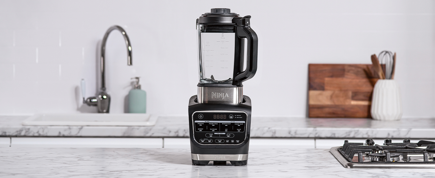 Ninja Foodi Hot & Cold Blender with Auto-iQ Programs - 1.7L Glass Jug, 1000W, Includes Masher & Cleaning Brush