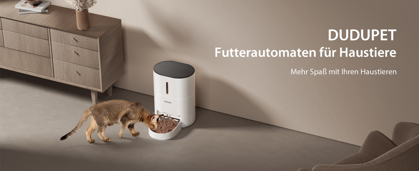 Автоматичний годівниця для котів DUDUPET з Wi-Fi, 4L, з пультом дистанційного керування, запис голосу, нержавійна чаша, білий колір