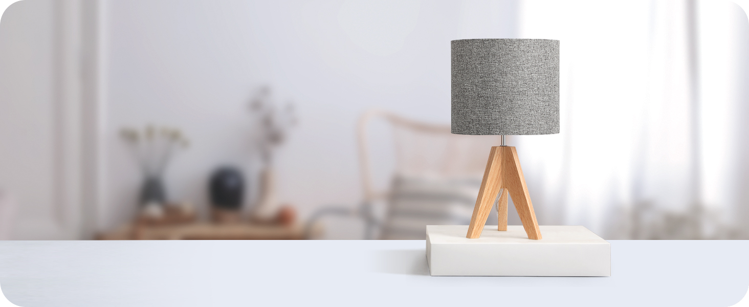 Настільна лампа EDISHINE з дерева, Е27, вінтажний стиль, бежевий абажур з льону, для спальні та вітальні