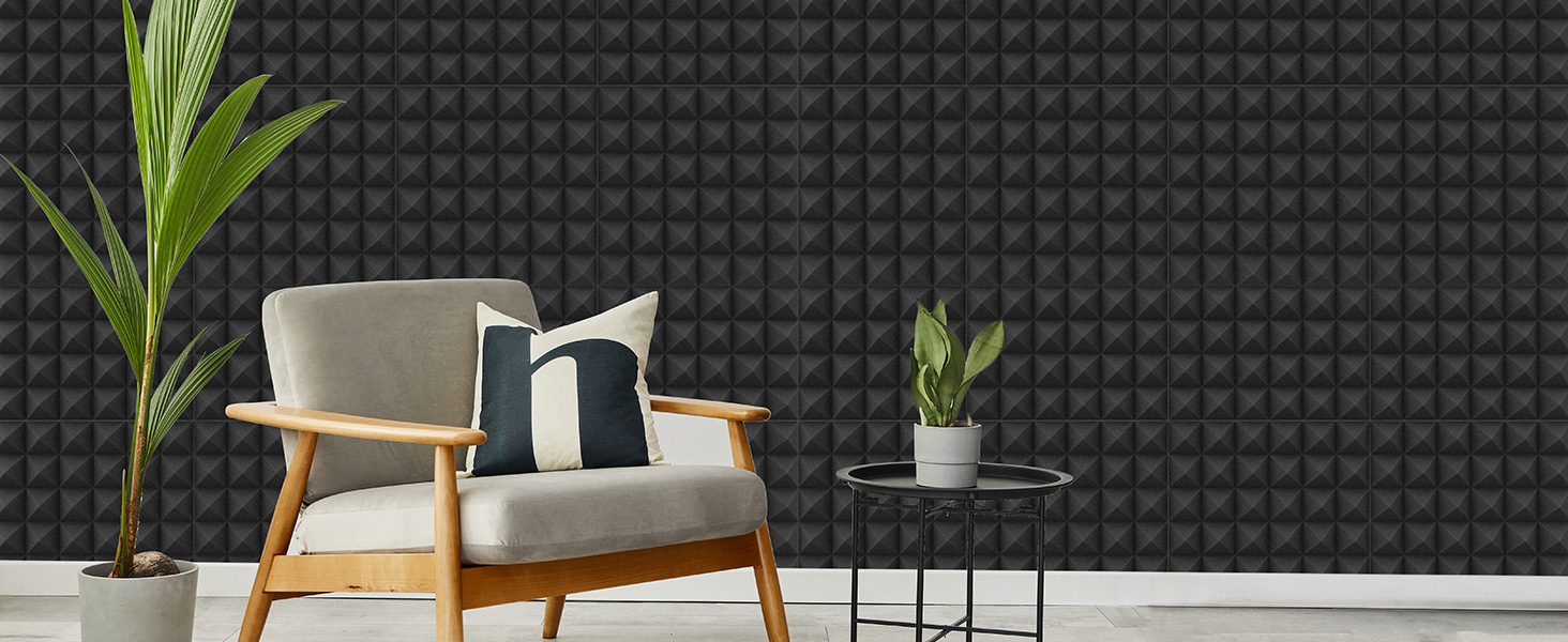 Акустичні панелі JBER самоклейні, звукопоглинаючі пірамідні панелі 30х30х3 см для студії, офісу та спальні, чорний колір (12 шт)