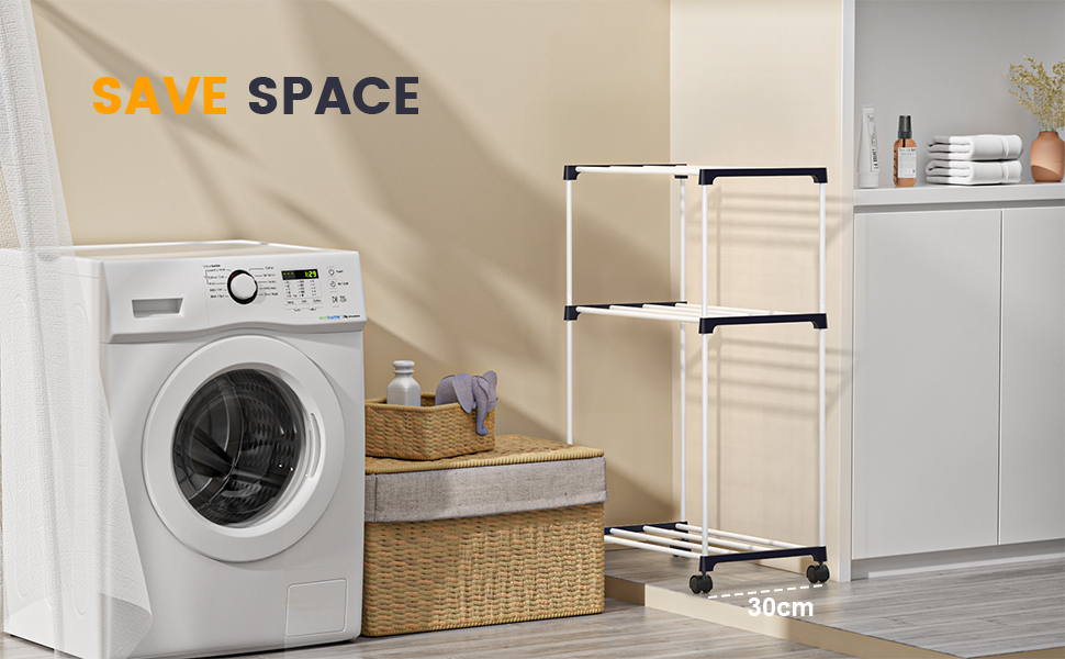 Сушарка для білизни мобільна, 3-ярусна, з коліщатками для ванної кімнати, квартири та пральні